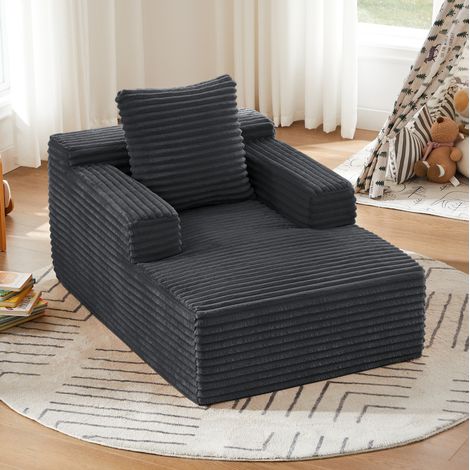 Canapé méridienne en velours côtelé, sans montage, 117 x 81 x 50 cm, gris foncé HAVRYA (1/5)