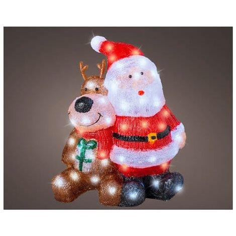 Kaemingk Lumineo Leuchtfigur Weihnachtsmann mit Rentier aus Acryl 80 LEDs 40 Cm