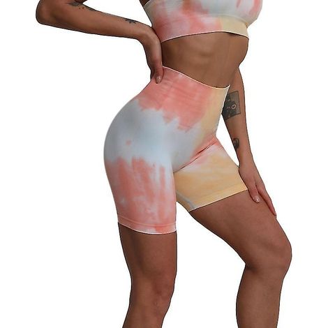 Damen-Radlerhose mit hohem Bund, Farbverlauf, Yogahose, Push-up-Leggings – S – Blau-Orange