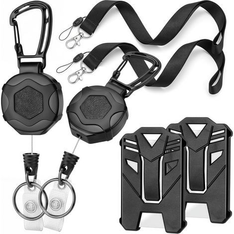 Lot de 2 Porte Badge Retractable, 2 Porte Clef Retractable + 2 Étuis pour Carte + 2 Cordon Badge, pour Clés avec Câble en Acier Rétractable de 80cm, pour D'Identité, Cartes D'accès, Bureau & École (1/5)
