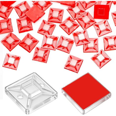 Lot de 50 supports de serre câbles autocollants Socle adhésif pour serre câbles Socle à vis Supports de câbles Pour la maison, le bureau 20 x 20 mm (1/5)