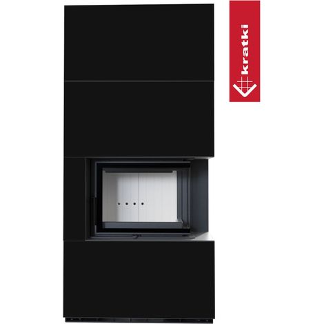 Kratki Kaminbausatz FLOKI BOX rechts 8kW Ø160 Quarzsinter NERO ASSOLUTO mit Türfeder (1/5)