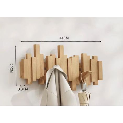 Appendiabiti da parete in legno naturale con 6 ganci, stile moderno, pieghevole, per ingresso, bagno, cappotti, cappelli, borse - ALTRO (1/3)