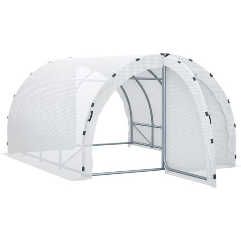 Serre de Jardin Tunnel Surface Sol 12 m² 4L x 3l x 2H m châssis Tubulaire renforcé 25 mm Double portes avec poignées Blanc
