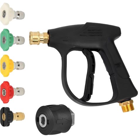 Hochdruckreiniger-Pistolen-Zubehör für Kärcher Hochdruckreiniger K-Serie, 1 Adapter und 5 Düsen und 1 Kurzpistole zum Waschen von Fahrzeugen, Haus, Gartenarbeit, 7 Stück (1/5)