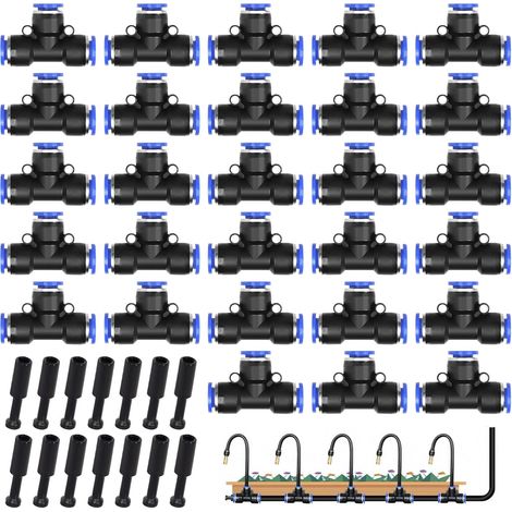 Lot de 42 raccords pneumatiques - 8 mm - Type T - Raccord pneumatique - Raccord de tuyau - Pour le raccordement d'un tuyau d'air (1/5)