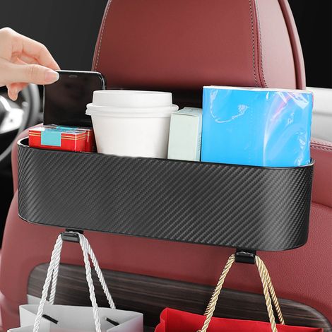 Organisateur de siège arrière de voiture avec crochet porte-gobelet, boîte de rangement suspendue pour appuie-tête, rangement multifonctionnel noir (1/5)