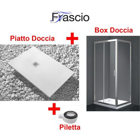 Piatto Doccia 65X140 cm Vulcano Line Slim Bianco + Box doccia 65x140 cm Alto 200 cm Con Un Cristallo Fisso e Apertura frontale a 2 Cristalli - FRASCIO
