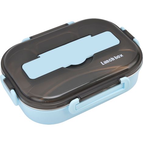 Boîte à lunch avec plateau amovible, fonction de maintien au chaud, plastique alimentaire, légère, compartiment isotherme portable, bleue (1/5)