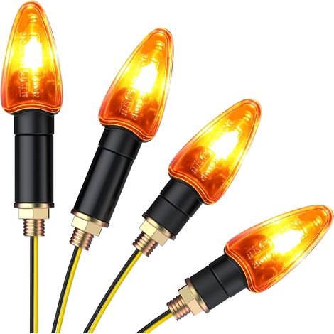 Lot de 4 Indicateurs de Direction pour Moto 4 Clignotantes avant et arrière Étanches, Ampoule Halogène 10W très Lumineux lampe clignotants lumière Ambre M10 pour Chopper Moto Motocyclette (1/5)