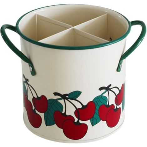 Porte-couverts égouttoir vintage cerises - Boîte de rangement avec 4 grilles métalliques (1/5)