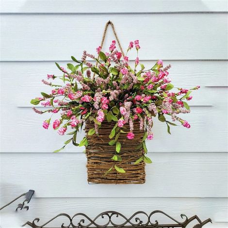 Panier-Porte Décoratif - Guirlande Artificielle Fleurs Sauvages et Baies - Décoration de Porte d'Entrée Intérieur/Extérieur - 40 x 25 cm - 1 Pièce (1/5)
