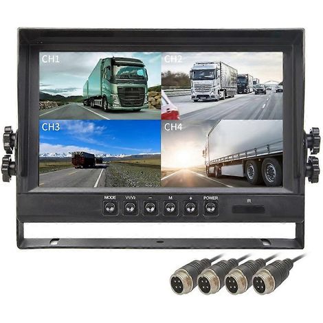 9-Zoll-LCD-Rückfahrkamera mit vier geteilten Bildschirmen, 4-Kanal-Monitor (4CH) für Pkw und Lkw