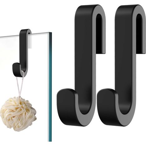 Toallero de baño, gancho para ducha, negro, 2 piezas (1/5)
