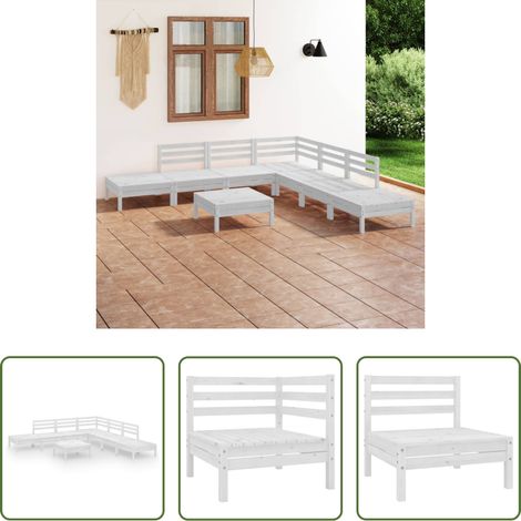 Holzsofa - 8-tlg. Garten-Lounge-Set Massivholz Kiefer Weiß (1/5)