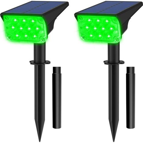 Projecteur solaire vert de Noël - Idéal pour les jardins, allées, cours, piscines, terrasses, etc. - Lot de 2 (1/4)