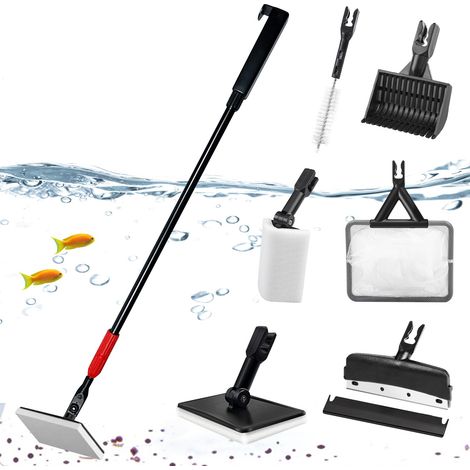 D outil De Nettoyage D aquarium Kit 6 En 1 Nettoyage Aquarium Kit D outils De Nettoyages Pour Aquarium Avec Manche Télescopique Grat (1/5)