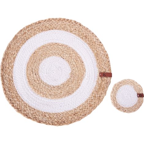 Conjunto de 12 Manteles Individuales y Posavasos 35/10 cm de yute y algodón natural hecho a mano redondos Comedor Estilo Boho Natural Tumeric