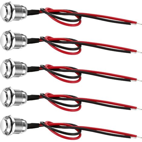 pezzi 12mm Interruttori a pulsante momentanei impermeabili, Interruttori on/off in acciaio inossidabile per PC, auto, barca, uso industriale, 2A 12V/24V/125V/250V con cavi precablati, Head Up (1/5)