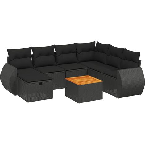 Set de sofás de jardín 8 piezas y cojines ratán sintético negro vidaXL (1/4)