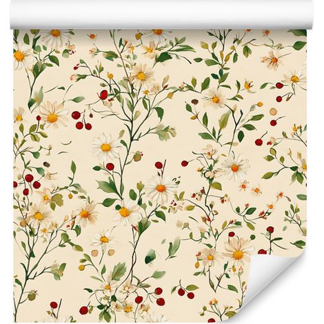 Papier peint Daisy crème, beige, or et citron vert pour salon et chambre 50x1000 (1/5)