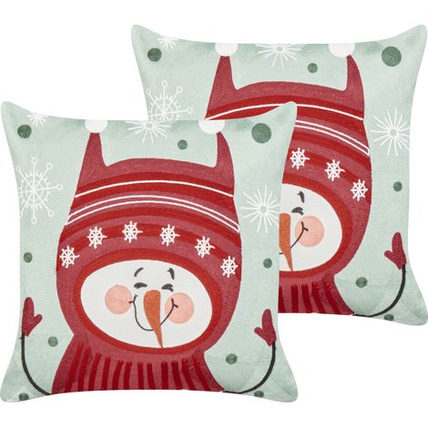 Conjunto de 2 cojines de tela de algodón con motivo navideño verde y rojo 45 x 45 cm Cupcake
