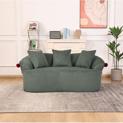 Sofá 2 plazas 163x93x68 cm de tejido verde, con cojines para salón moderno FloraGrace (1/5)