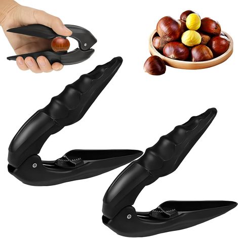 CCYKXA 2-Piece Chestnut Cracker Set, Chestnut Cutter, Multifunctional Chestnut Opener, Effortless Nutcracker, Metal Nutcracker with Non-Slip Handle for Chestnuts and Walnuts (Black) (1/4)