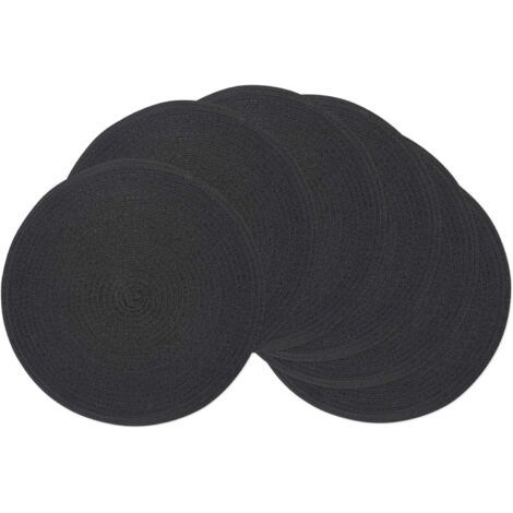 Lot de 6 sets de table ronds, 30 cm de diamètre, noirs, lavables, en coton tissé, résistants à la chaleur et antidérapants (1/5)