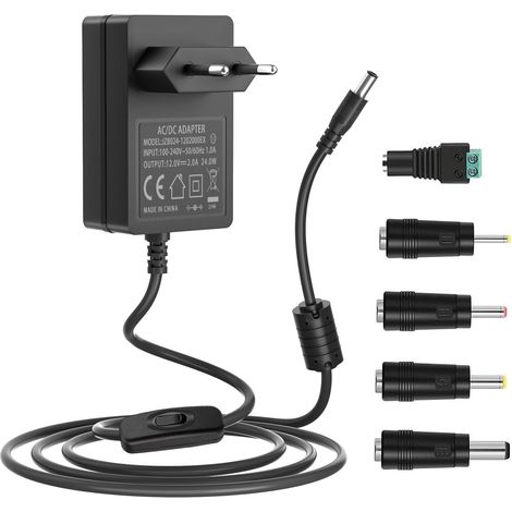 Adaptateur 12V Alimentation 12V DC Compatible avec Clavier LED Light Strip CCTV Camera GPS BT Speaker Webcam Router Scanner. Cordon d’Alimentation 12Vdc avec 5 Conseils (1/5)