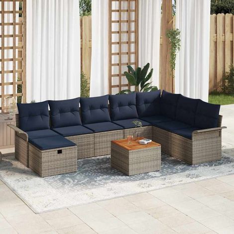 Salon de jardin modulable 9 pièces avec coussins, rangement, poly rotin gris - PANGIVO (1/5)