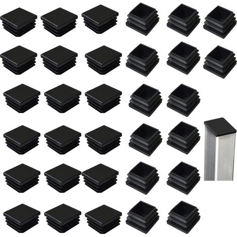 Lot de 32 bouchons à lamelles pour tubes carrés 40 x 40 mm, carrés en plastique noir, bouchons carrés pour produits métalliques/chaises/canapés/tables