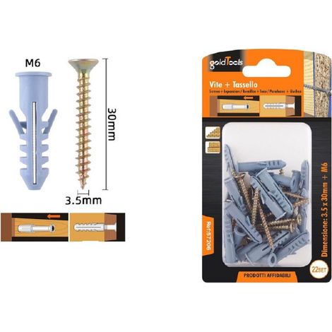 Set 22 Vite Viti Pezzi 3.5x30 Mm + Tasselli Avec Alet Tassello M6 Fischer 57206 (1/2)