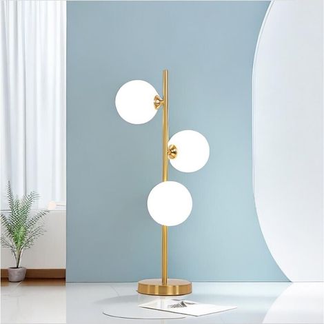 Lampada Da Tavolo Terra 3 Sfere Sfera In Vetro Bianco Stelo G9 Lume Bronzo D33 (1/4)