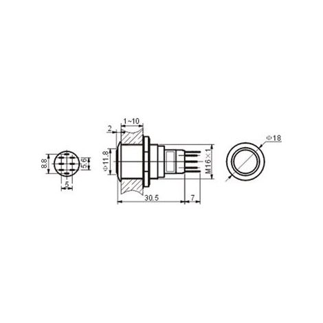 BOUTON-POUSSOIR ROND MÉTALLIQUE DPDT 2NO 2NC SWITCHES R1601 (1/2)