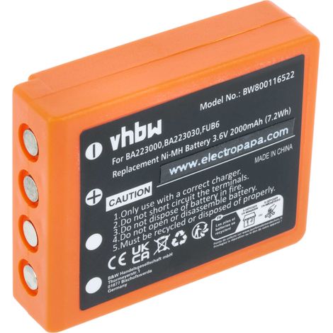 vhbw Akku kompatibel mit HBC Radiomatic Patrol D, Quadrix, Vector Pro Industrie-Funkfernsteuerung Fernbedienung (2000 mAh, 3,6 V, NiMH)