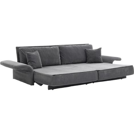 Sofá cama convertible de 2 plazas en tejido efecto terciopelo acanalado gris (1/5)