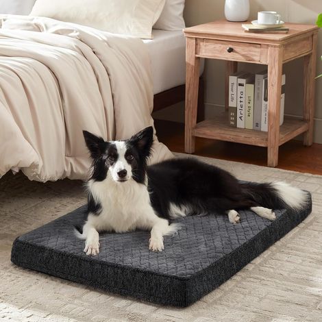Panier Chien Grande Taille Orthopedique, Coussin Chien Lavable en Machine, Tissu Peluche Doux, Base antidérapante, Tapist Chien Matelas Lit Anti-Stress, 89x56x8.5cm, Gris (1/5)