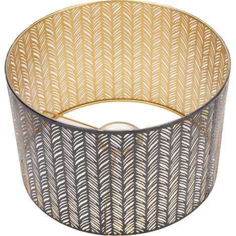 Abat-jour en métal E14 E27, forme cylindrique en fer ajouré, décor en forme de feuille, pour lampe de table, applique ou plafonnier, noir et or. (1/5)