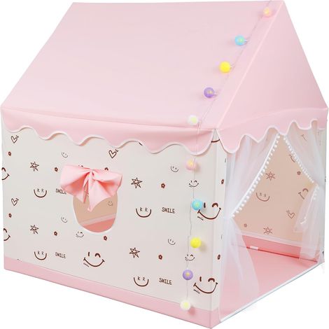 Tente de Jeu Enfants Interieur avec Guirlande Lumineuse LED Support Métallique Tipi Enfant 100×120×130cm Maison de Jeu pour 1 à 3 Garçons Filles pour Le Salon ou la Chambre à Coucher