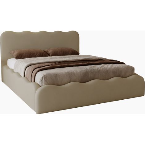 Emporius Lit coffre 160x200 cm Wave, lit rembourré en tissu Elegance avec rangement et sommier, Brun (1/5)