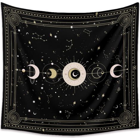 Ahlsen Schwarze Tarotkarte, geheimnisvoller Sternenhimmel, Wandteppich, Wandbehang, Schlafzimmer, Wanddekoration, Schwarz, 200 x 150 cm (1/5)