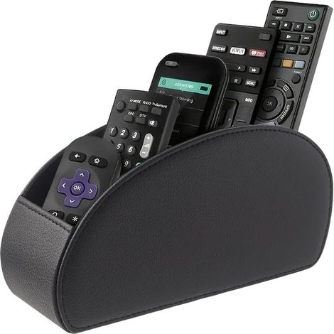 Remote control holder with 5 compartments, large stand for remote controls of TVs, DVD players, 4K dongles and Blu-ray players, pen holder, black, medium size (1/5)
