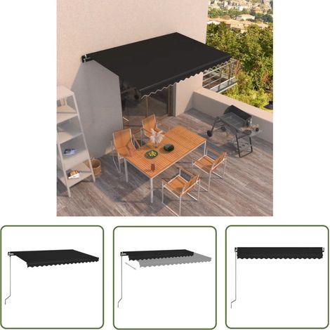 Auvent Marquise manuel rétractable, Store Banne pour Jardin Balcon Terrasse, 450x350 cm Anthracite OIB1019E (1/5)