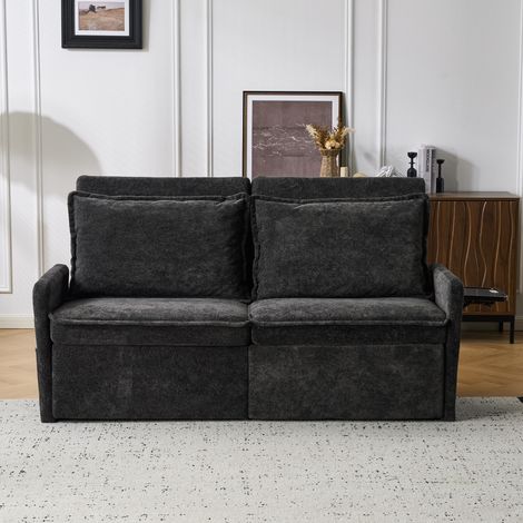 Canapé-lit convertible avec coussins et port USB, canapé 3 en 1 avec dossier inclinable en 5 positions, canapé-lit pliable avec rangement, chenille, noir (1/5)
