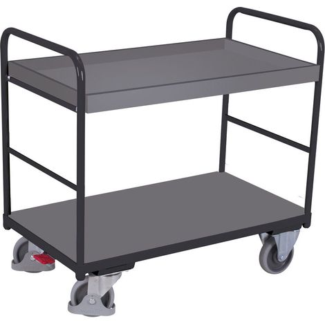 VARIOfit Etagenwagen, niedrig mit 2 Ladeflächen und Rand 965x555mm Anthrazitgrau RAL 7016