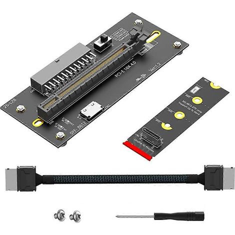 Câble riser M.2 vers PCIe 4.0 x16 avec Oculink SFF-8612/8611 32 Gbit/s pour SSD M.2, clé M, 2242, 2260, 2280, alimentation ATX 24 broches (1/5)