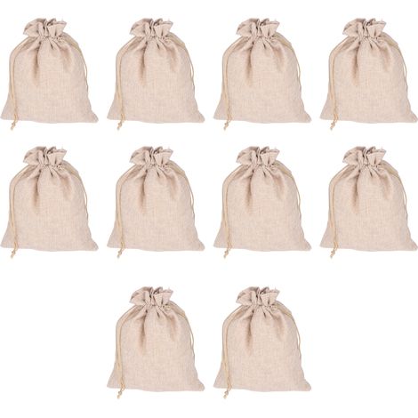 Sac en toile de jute, petit sac à tasses, pochette à bijoux, rangement à cordon coulissant réutilisable et lavable, dimensions 23x17 cm, lot de 10 (1/5)