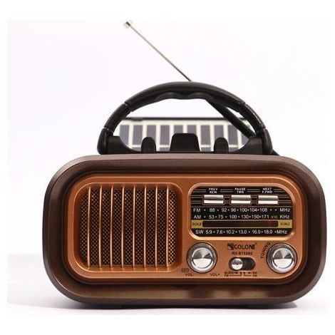Longziming - Radio Bluetooth rétro avec panneau solaire – Radio portable vintage avec FM/AM/SW, USB/TF, support pour smartphone et rechargeable par USB-C – Radio compacte pour la cuisine et l'extérieu (1/5)