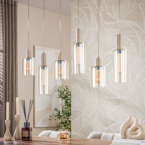 Suspension cylindre 6 lampes 118x150cm en verre ambré et beige - GRETA (1/5)